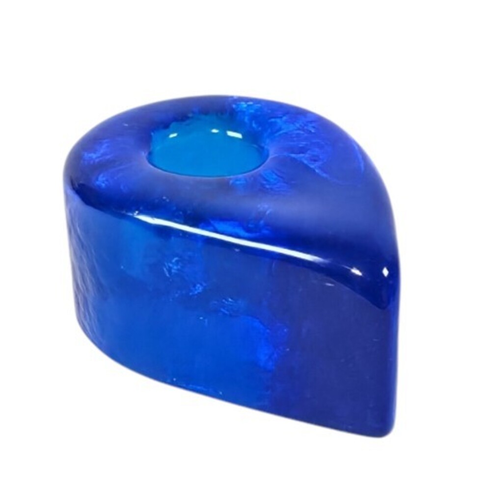 Vintage Blenko Cobalt Blue Teardrop Candle Holder 3.5in Hand Blown Art Glass USA
